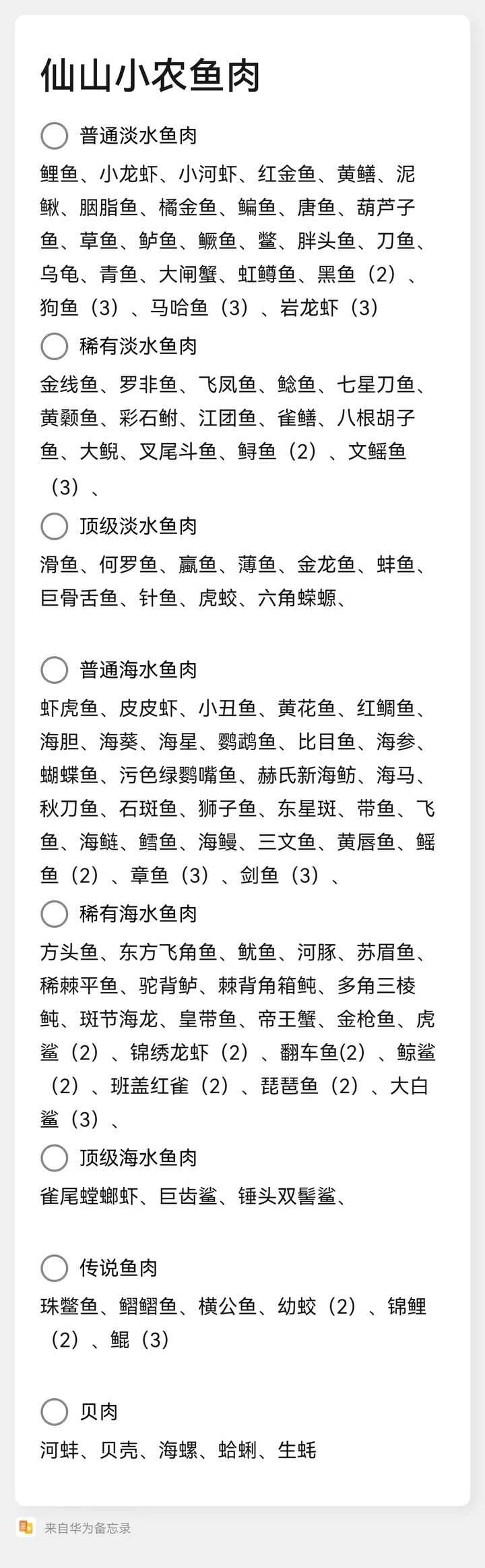 仙山小农鱼肉攻略 全鱼肉种类分布一览图片2